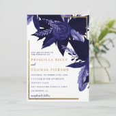 ネイビーブルーウォーター色金ゴールド秋結婚フローラ 招待状 (スタンド正面)