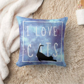 ネイビーブルーウォーター銀河系と猫 クッション (ブランケット)