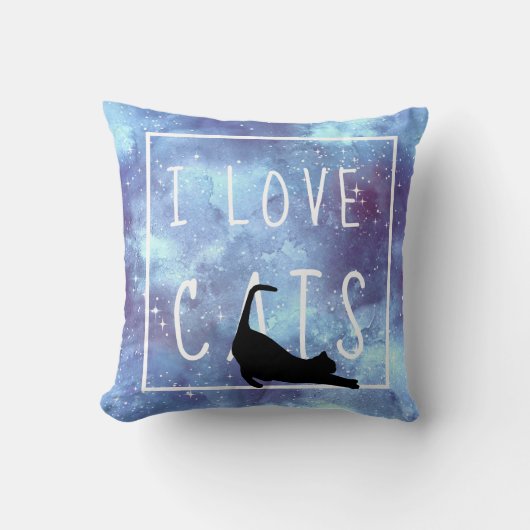 ネイビーブルーウォーター銀河系と猫 クッション (正面)