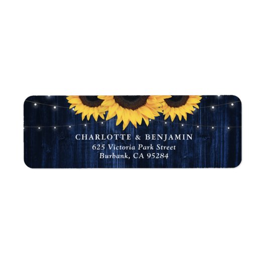 ネイビーブルーウッドサンフラワー結婚ズ差出人住所 ラベル (正面)