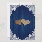 ネイビーブルーウッドストリングライツライトフローラレース結婚ズ 招待状 (裏面)
