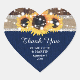 ネイビーブルーウッドバーラップレースひまわり結婚の花 ハートシール