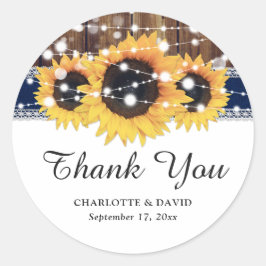ネイビーブルーウッドバーラップレースひまわり結婚の花 ラウンドシール
