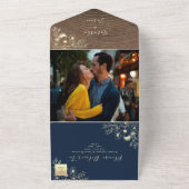 ネイビーブルーウッドフォトオールインワンウェディング招待 オールインワン招待状 (外側)