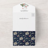 ネイビーブルーウッドランドかわいいアライグマ赤ちゃんシャワー オールインワン招待状 (外側)