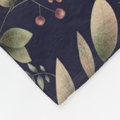 ネイビーブルーウッドランド動物自然植物模様 フリースブランケット (角)