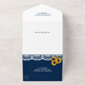 ネイビーブルーウッドレースサンフラワーズメイソンジャー結婚ズ オールインワン招待状 (外側)