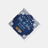 ネイビーブルーウッドレースハートストリングラ結婚イト スタンダードカクテルナプキン (角)