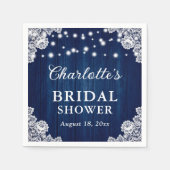 ネイビーブルーウッド素朴レースブライダルシャワー スタンダードカクテルナプキン (正面)