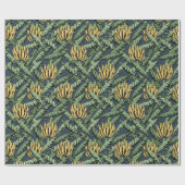 ネイビーブルーエキゾチック黄色バナナ離れと ラッピングペーパー (フラット)