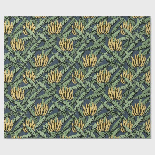 ネイビーブルーエキゾチック黄色バナナ離れと ラッピングペーパー (フラット)