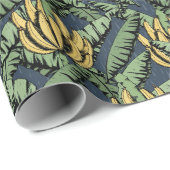 ネイビーブルーエキゾチック黄色バナナ離れと ラッピングペーパー (ロールコーナー)