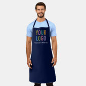 ネイビーブルーエプロンカスタムプロモーション会社のロゴ エプロン (着用した状態)