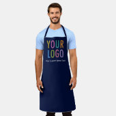 ネイビーブルーエプロンカスタムプロモーション会社のロゴ エプロン (着用した状態)