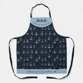 ネイビーブルーエレガントいかりパタパーソナライズされたーン エプロン (正面)