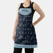 ネイビーブルーエレガントいかりパタパーソナライズされたーン エプロン (インサイチュ)