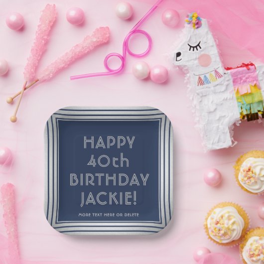 ネイビーブルーエレガントとシルバーの誕生日パーティー ペーパープレート (パーティー)