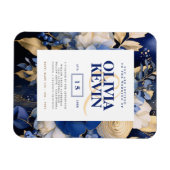 ネイビーブルーエレガントと金ゴールドフローラウォーター結婚カラー マグネット (横)