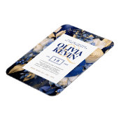 ネイビーブルーエレガントと金ゴールドフローラウォーター結婚カラー マグネット (左側)