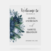 ネイビーブルーエレガントなウェディングアクリルのウェルカムサイン アクリルサイン (正面)