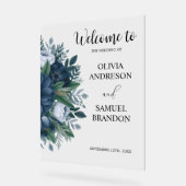 ネイビーブルーエレガントなウェディングアクリルのウェルカムサイン アクリルサイン (傾斜)