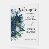 ネイビーブルーエレガントなウェディングアクリルのウェルカムサイン アクリルサイン (傾斜)