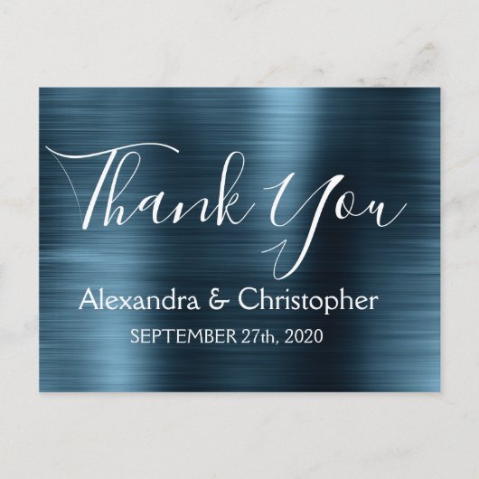 ネイビーブルーエレガントな結婚式ありがとう ポストカード (正面)
