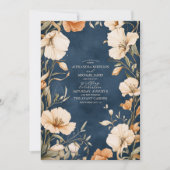 ネイビーブルーエレガントアイボリーフローラ結婚ズ 招待状 (正面)