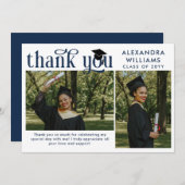 ネイビーブルーエレガントオーバーレイ写真科卒業 サンキューカード (正面/裏面)