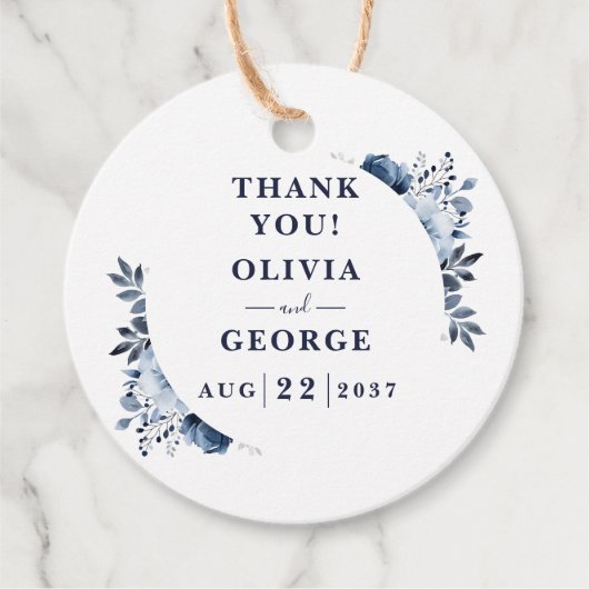 ネイビーブルーエレガントカントリー結婚フローラ フェイバータグ (正面)