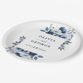 ネイビーブルーエレガントカントリー結婚フローラ ペーパープレート (アングル)