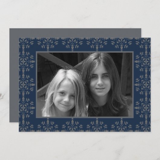 ネイビーブルーエレガントクリスマスフォトカード1枚の写真 シーズンカード (正面/裏面)