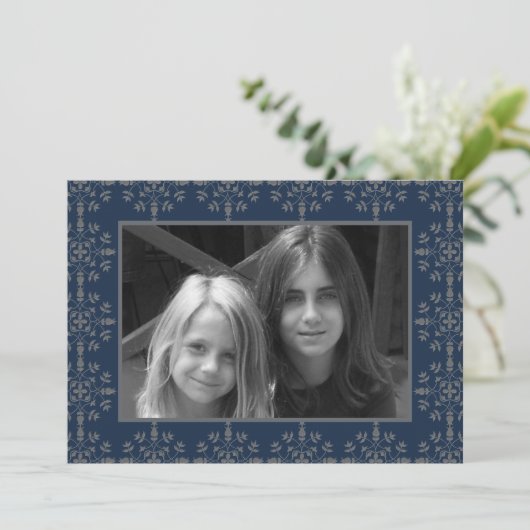 ネイビーブルーエレガントクリスマスフォトカード1枚の写真 シーズンカード (スタンド正面)