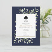 ネイビーブルーエレガントグリーン写真卒業パーティー 招待状 (スタンド正面)