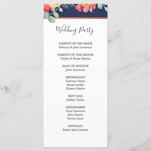 ネイビーブルーエレガントコーラル結婚フローラ プログラム (裏面)