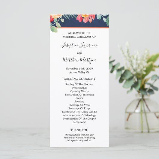 ネイビーブルーエレガントコーラル結婚フローラ プログラム (スタンド正面)