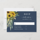 ネイビーブルーエレガントサンフラワー結婚ズ 出欠カード (正面)