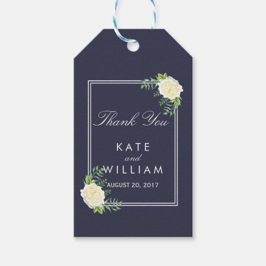 ネイビーブルーエレガントシックアイボリーバラギフトラベル ギフトタグ (正面)