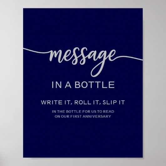 ネイビーブルーエレガントシルバーのボトルの看板 ポスター (正面)