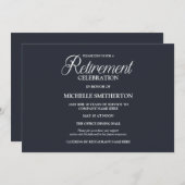 ネイビーブルーエレガントシンプル退職パーティー 招待状 (正面/裏面)