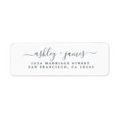 ネイビーブルーエレガントスクリプ結婚ト差出人住所 ラベル (正面)