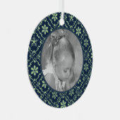 ネイビーブルーエレガントスノーフレーク写真クリスマスメタル メタルオーナメント (正面右)