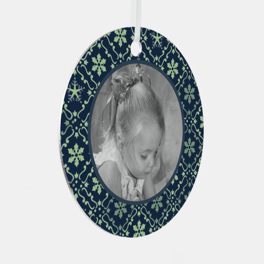 ネイビーブルーエレガントスノーフレーク写真クリスマスメタル メタルオーナメント (正面右)