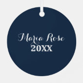 ネイビーブルーエレガントスノーフレーク写真クリスマスメタル メタルオーナメント (裏面)