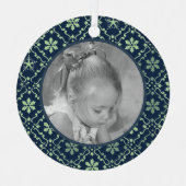 ネイビーブルーエレガントスノーフレーク写真クリスマスメタル メタルオーナメント (正面)