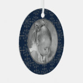 ネイビーブルーエレガントスノーフレーク写真クリスマス メタルオーナメント (正面右)