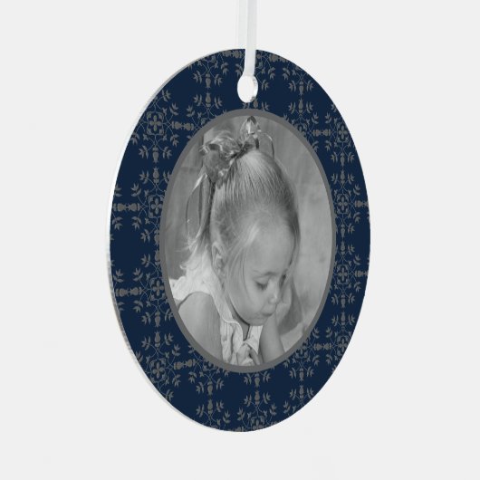 ネイビーブルーエレガントスノーフレーク写真クリスマス メタルオーナメント (正面右)