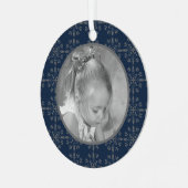 ネイビーブルーエレガントスノーフレーク写真クリスマス メタルオーナメント (正面左)