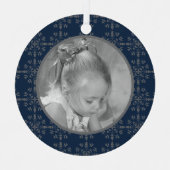 ネイビーブルーエレガントスノーフレーク写真クリスマス メタルオーナメント (正面)