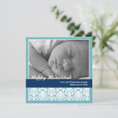 ネイビーブルーエレガントダマスクハッピーハヌッカホリデイ シーズンカード (スタンド正面)